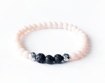 COOL • BLUSH • Essential Oil Diffuser Bracelet • Lava • Silver Hematite • Faceted Crystal • Aromatherapy • Bracelet