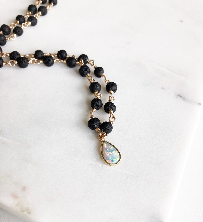 Opal \u2022 Lava \u2022 Essential Oil Diffuser Necklace \u2022 Dainty \u2022 14K Gold Filled \u2022 Aromatherapy Necklace \u2022 14-17 Length