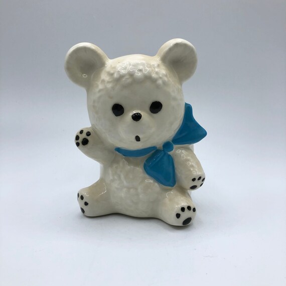 Vintage Ceramic Planter Teddy Bear Planter Bear With Blue Etsy
