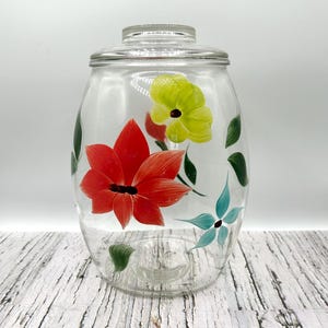 Vintage Bartlett Collins, Glass Cookie Jar, Bartlett Collins Floral Cookie Jar, Collectible Cookie Jar, Retro Kitchenware, Gift for Friend