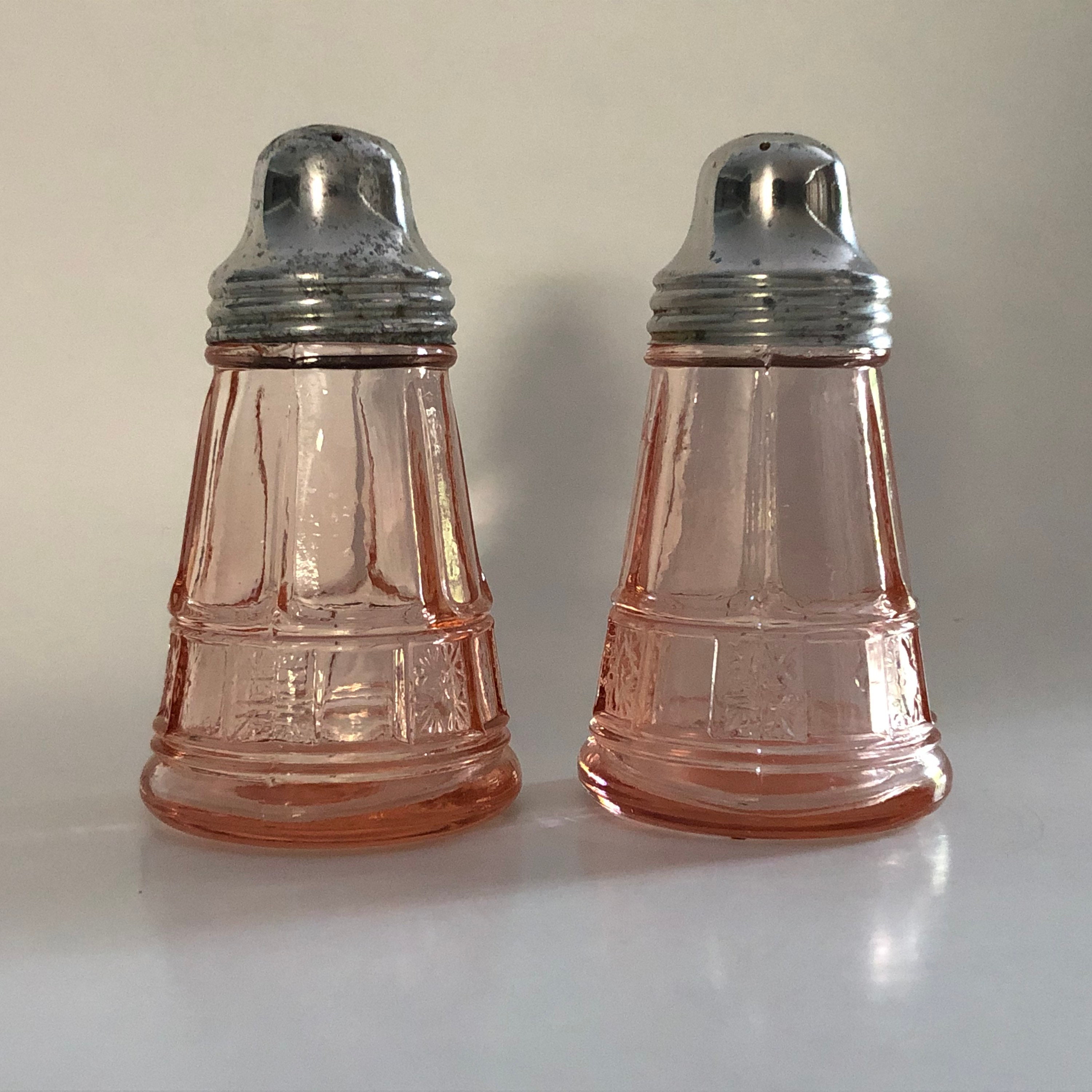 Vintage Pink Depression Glass Salt and Pepper Shakers Doric Etsy