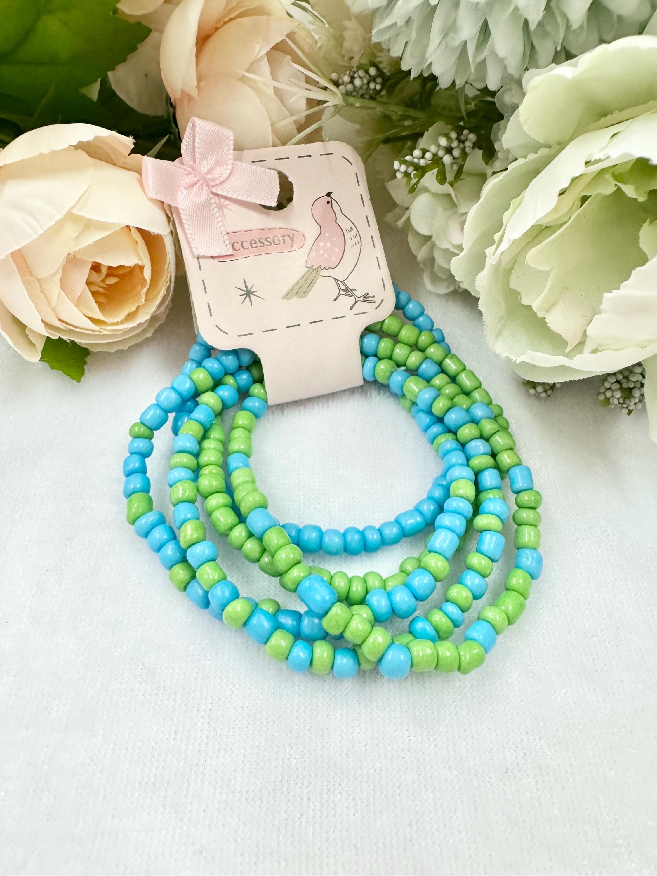 Set of 5 Elastic Blue and Green Bohemian Ceramic Beach Beaded