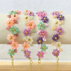 Rainbow Glass Beaded Flower Bracelet