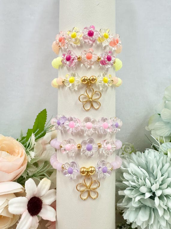 Pulseras De Amistad Con Flores De Colores | Set De 3 Brazaletes Trenzados Ajustables Para Niñas | Regalo De Cumpleaños Y Fiestas
