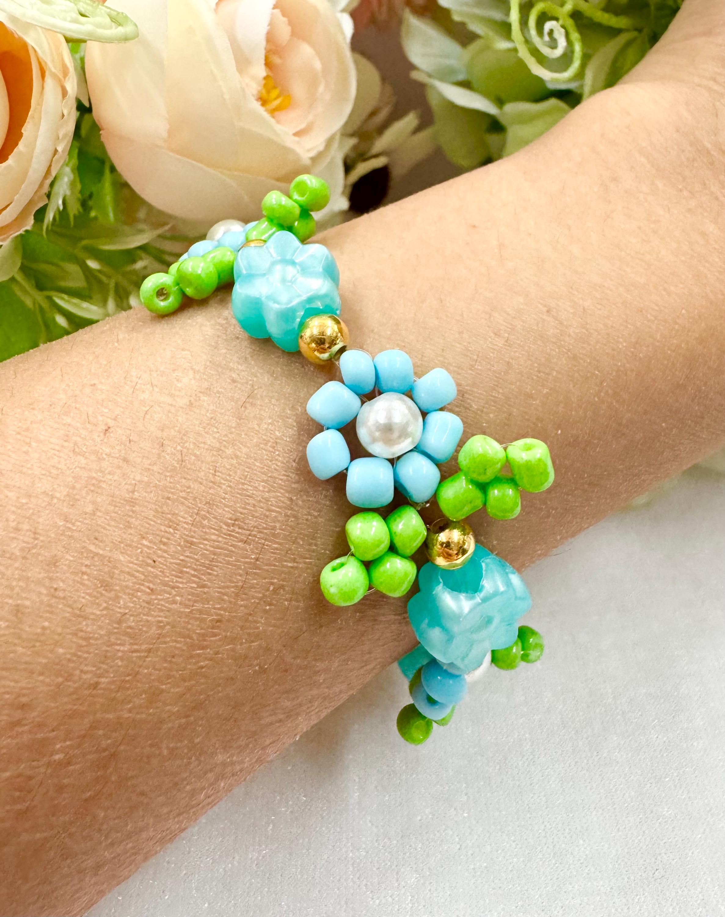 レインボーセラミックフラワービーズブレスレット - Etsy 日本