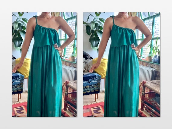 QUAD Green one shoulder Maxi disco/ psych Dress