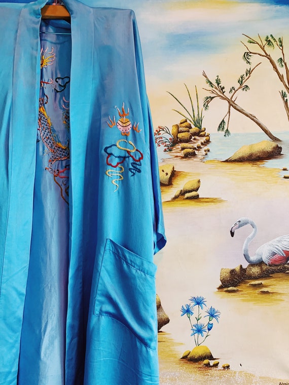 All Silk Stunning Chinese Dragon Embroidered kIMON
