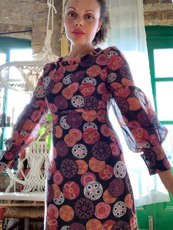 60s/70s Psych Print Maxi Dress
