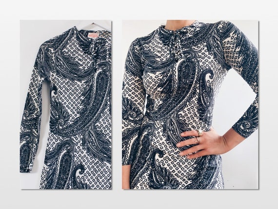 60s Psych Monochrome Jersey Dress by St Michael