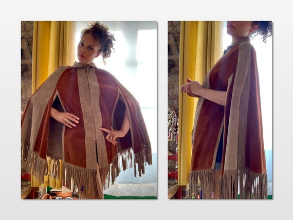 60s/70's Suede Fringed Oversized Cape