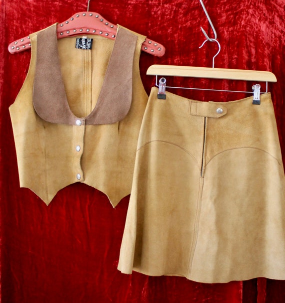 70s Suede two Piece Mini Skirt Set!