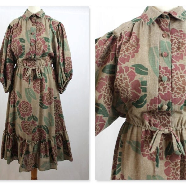 Baloon Sleeve Muslin Cotton 70's Autumn Dress
