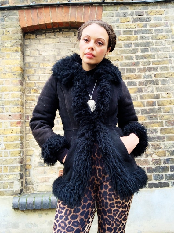 70's Gem Black Shearling Collar Afghan Coat