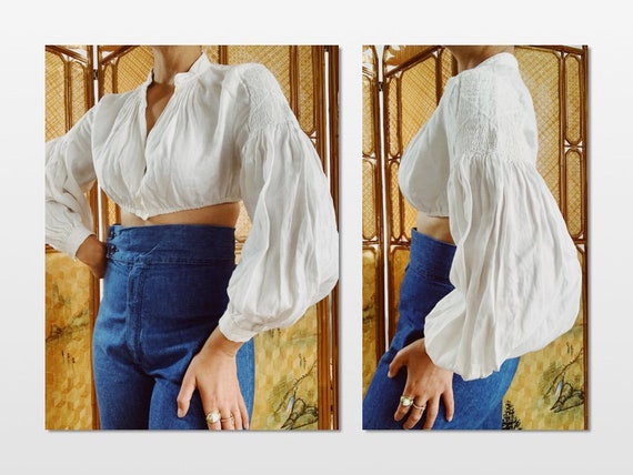 Cotton Linen Cropped Dirndle Peasant Blouse