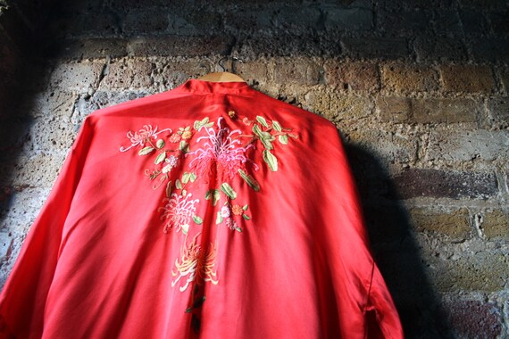 Red Silk Chinese Embroidered Kimono