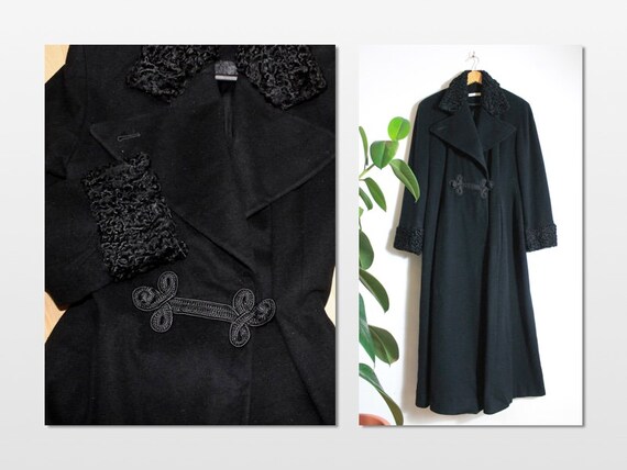 1940's Style Black Wool Princess Cashmere Coat Rus