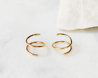 Boucles d'oreilles en spirale, Boucles d'oreilles Double Hoop, Boucles d'oreilles Spiral Threader, Gold Fill Hoop, Sterling Silver Hoop, Double Piercing, Tiny Hoop Earring