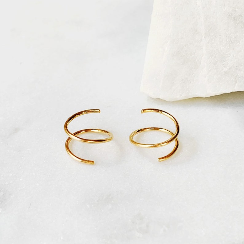 Spiral Earrings Double Hoop Earring Spiral Threader Etsy
