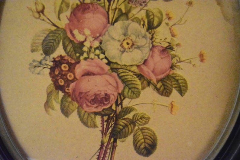 Vintage Jean Louis Prévost Floral Print: Pink Roses in Oval Frame - Etsy