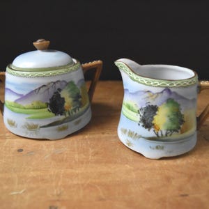 Hand Painted Made in Japan Sugar and Creamer, Takito Company Hand Painted Sugar and Creamer, Vintage Sugar and Creamer