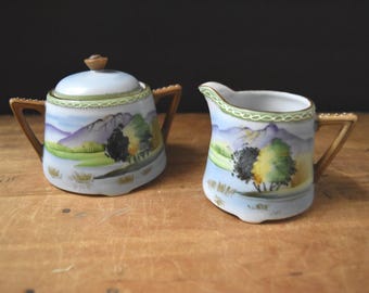 Hand Painted Takito Sugar and Creamer Set: Made in Japan Porcelain