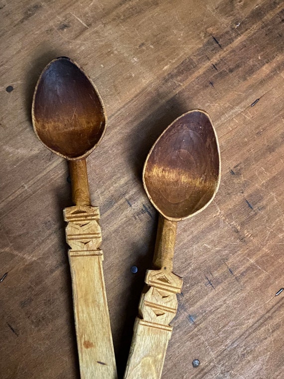 Vintage Hand Carved Wooden Spoons Vintage Wooden Spoons Etsy