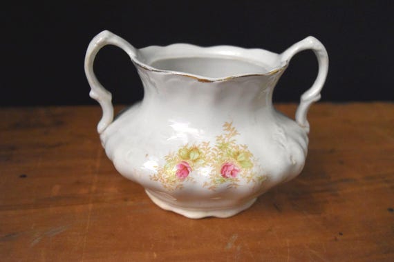 Antique Ethel Semi-porcelain Biscuit Jar: Pink Roses Decor