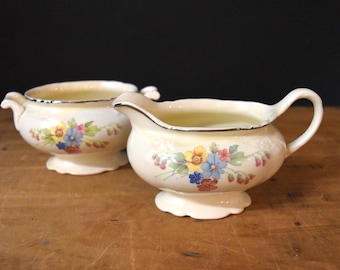 Vintage Homer Laughlin Virginia Rose Sugar and Creamer Set, 1940s