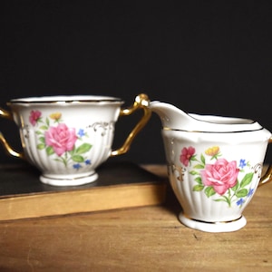 Vintage China Sugar and Creamer Set: Pink Rose Design