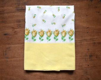 Vintage Floral Pillowcase, Yellow Rose Pillowcase, Retro Yellow Rose Pillowcase