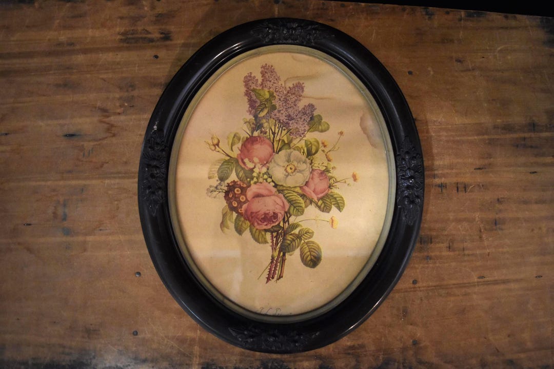 Vintage Jean Louis Prévost Floral Print: Pink Roses in Oval Frame - Etsy
