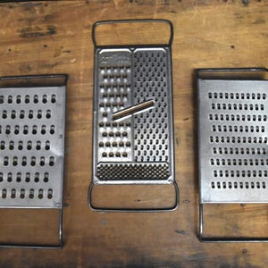 Vintage Metal Grater Set: Kitchen Utensil Decor, Rustic Display