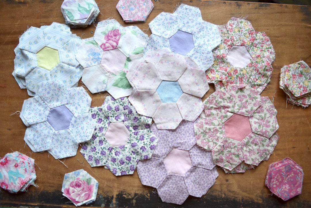 Vintage Hexagon Quilt Pieces Vintage Quilt Block Precut Etsy