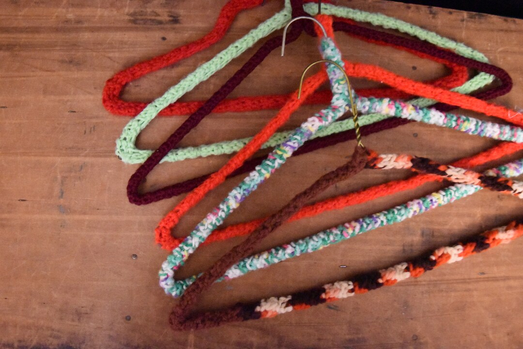 Crochet Wire Hangers Vintage Crochet Hanger Set Granny Etsy