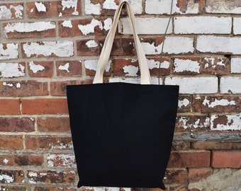 Handmade Black Canvas Tote Bag, Reusable Market Bag
