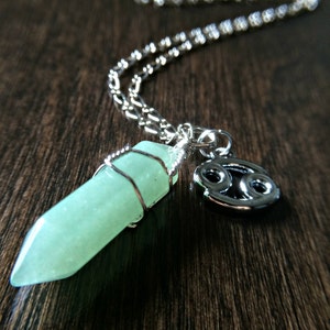 Green Aventurine Crystal Necklace, Zodiac Jewelry, Crystal Pendant, Charm Necklaces, Hippie Jewelry, Boho Necklace Birthday Gift