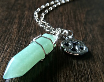 Halsband med grönt aventurinkristall: Stjärnteckenshänge, Boho-smycken
