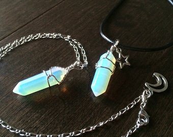 Trådlindat opalitharshalsband • Celestial Charm-hänge, redo att gåva