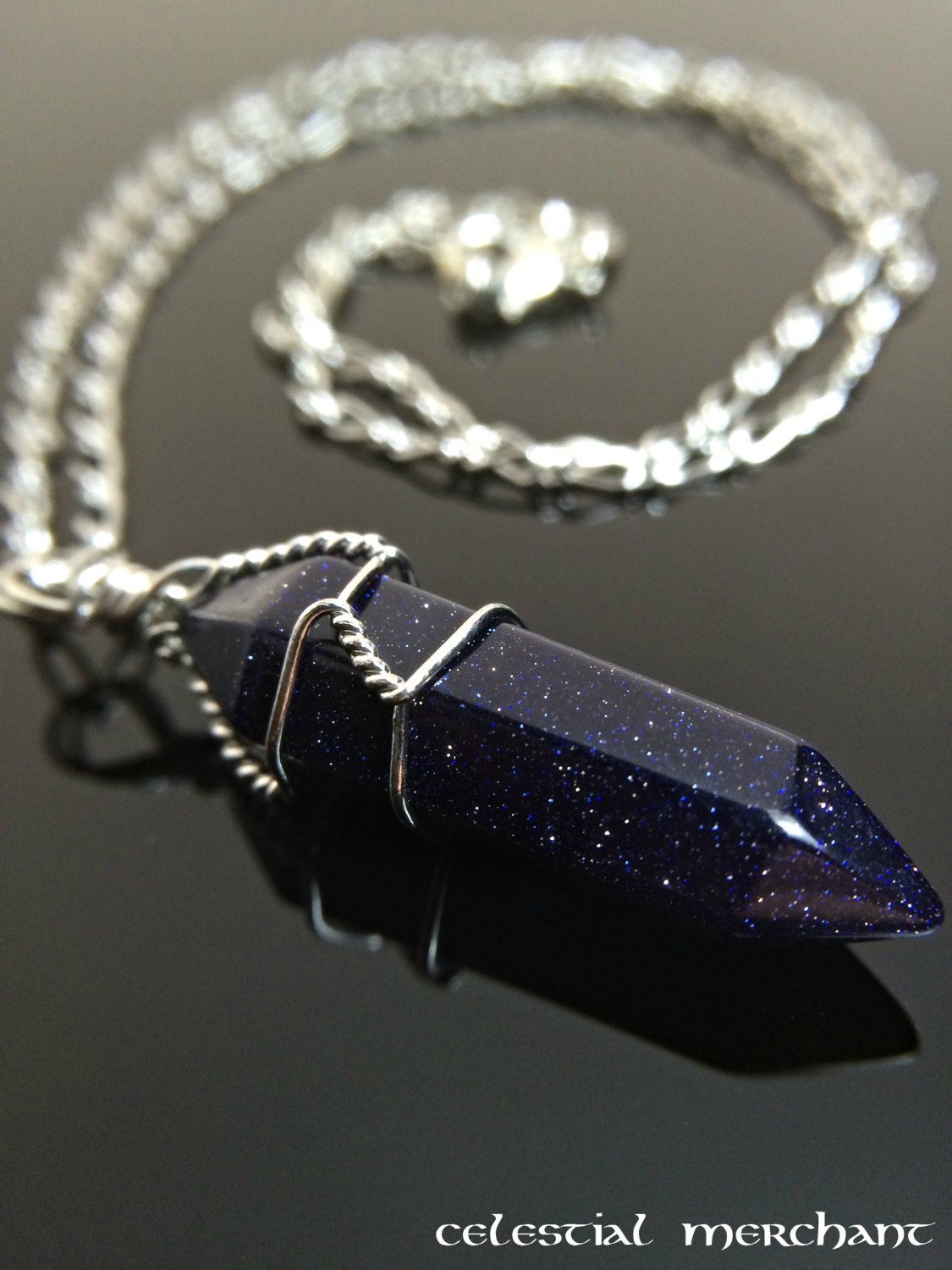Crystal Necklace Blue Sandstone Galaxy Necklace Sterling Silver