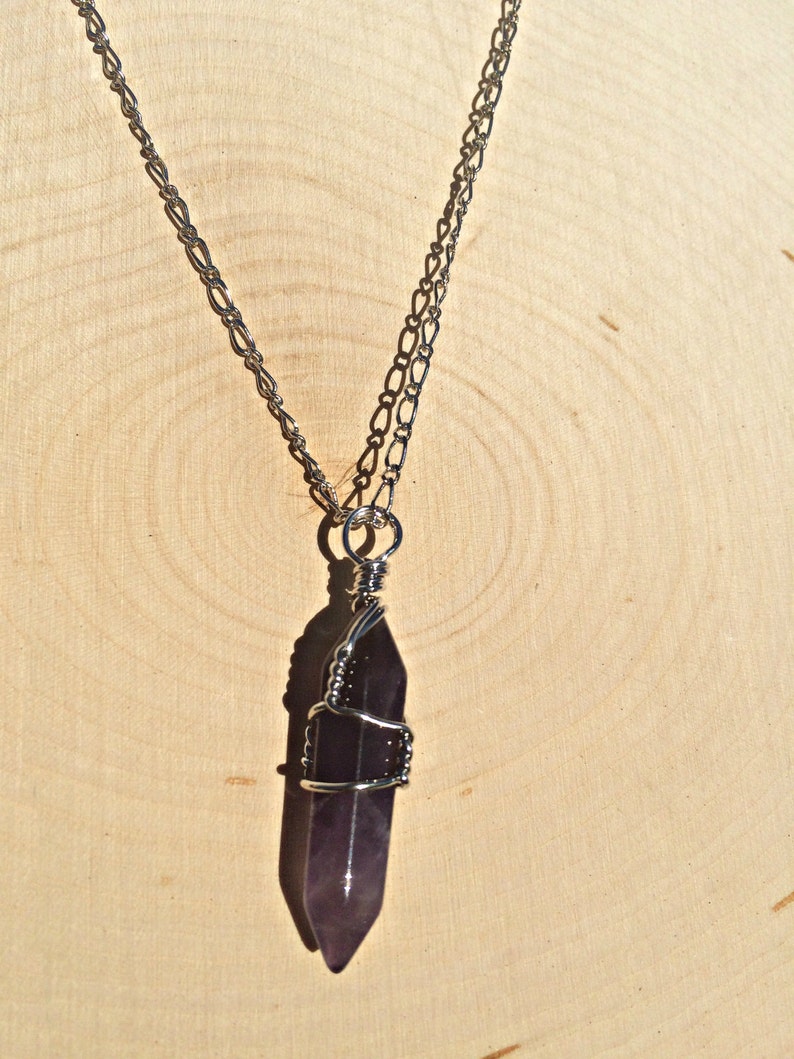 Handmade wire wrapped stone, Rose Quartz, Amethyst, Opalite, Black Onyx, Healing crystal wire wrap necklaces, Bohemian jewelry hippie image 3