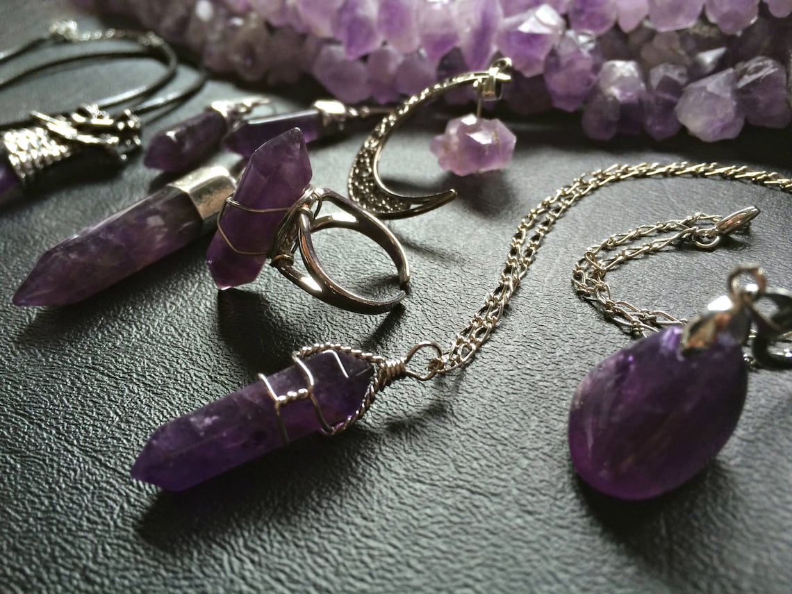 Amethyst Crystal Jewelry Crystal Necklace Bohemian Jewelry Etsy