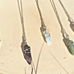 Handmade wire wrapped stone, Rose Quartz, Amethyst, Opalite, Black Onyx, Healing crystal wire wrap necklaces, Bohemian jewelry hippie