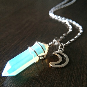 Moon Crystal Necklace, Healing Crystal Necklace, Wire Wrapped Charm Necklace, Opalite Necklace, Crystal Choker, Lunar Necklace, Moonstone