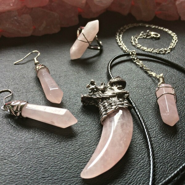 Rose Quartz Crystal Necklace Steampunk Raw Quartz Bohemian Jewelry Gypsy Healing Crystal Necklace Hippie Love Stone jewelry