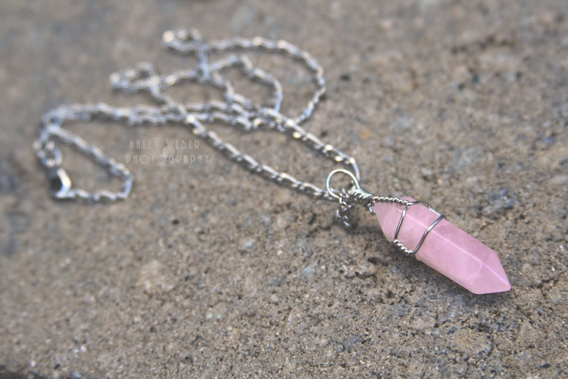 Rose Quartz Jewelry Set Crystal Necklace Rose Quartz Etsy