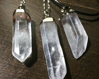 Quartz Necklace, Quartz Crystal, Raw Quartz, Crystal Necklace, Silver Quartz, Silver Dipped Quartz