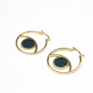 Vintage Gold Plated 925 Sterling Silver Earrings with Black Glass