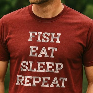 Fishing Shirt | Eat Sleep Fish Repeat | Funny Fisherman Gift | Hilarious Fishing Tee for Him or Her | Outdoors Humor Shirt