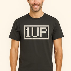 1UP Gamer Shirt | Retro Gaming T-Shirt for Men | Funny Pixel Nerd Tee | Gamer Dad Gift | Husband, Boyfriend, Father’s Day Gift
