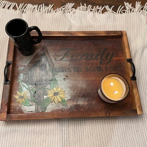 Painted Ottoman Tray | Coffee Table Tray | Tray with Handles | Serving Tray | Rustic Wooden Tray | Farmhouse Decor | Coffeetable Tray